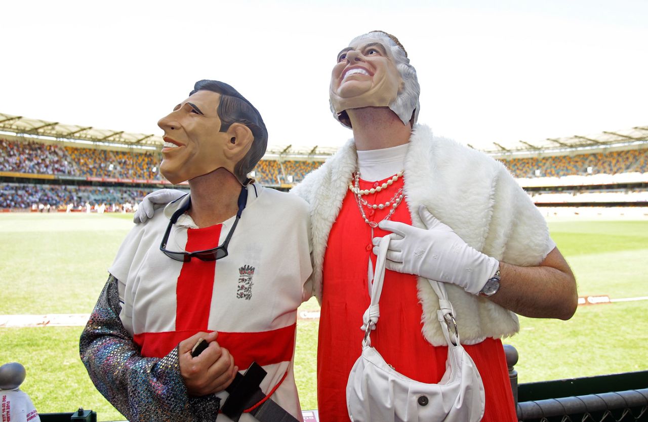 England fans wear Prince Charles and Queen Elizabeth face masks, Australia v England, 1st Test, Brisbane, 5th day, November 29, 2010