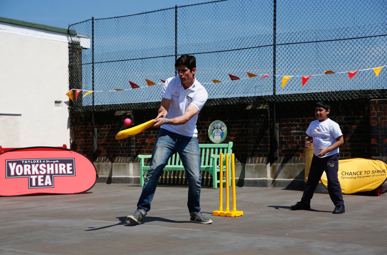 Alastair Cook takes part in a game with schoolchildren in Bethnal Green, London, May 5, 2016