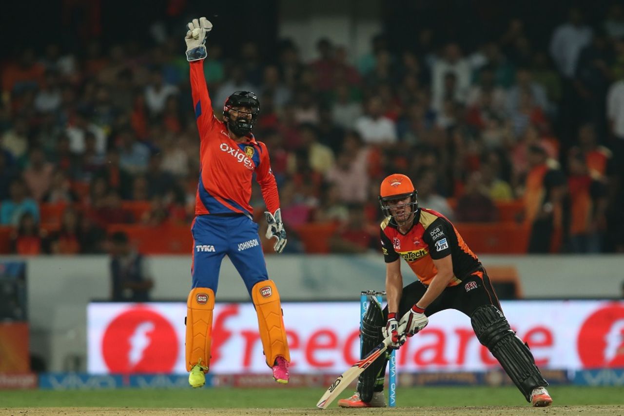 Moises Henriques was caught behind for 14, Sunrisers Hyderabad v Gujarat Lions, IPL 2016, Hyderabad, May 6, 2016