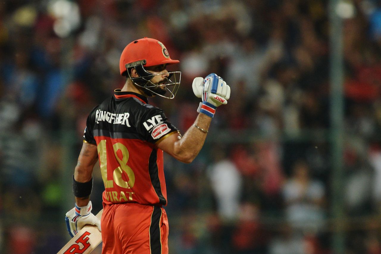 Virat Kohli celebrates his century, Royal Challengers Bangalore v Rising Pune Supergiants, IPL 2016, Bangalore, May 7, 2016