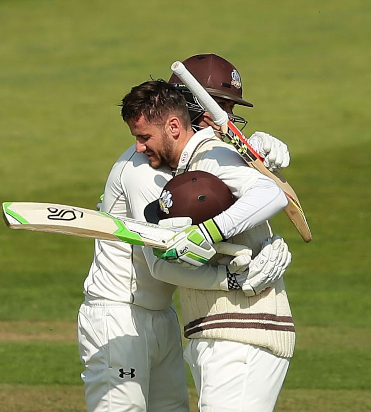 Steven Davies is congratulated on his hundred, Yorkshire v Surrey, County Championship, Division One, Headingley, 1st day, May 8, 2016