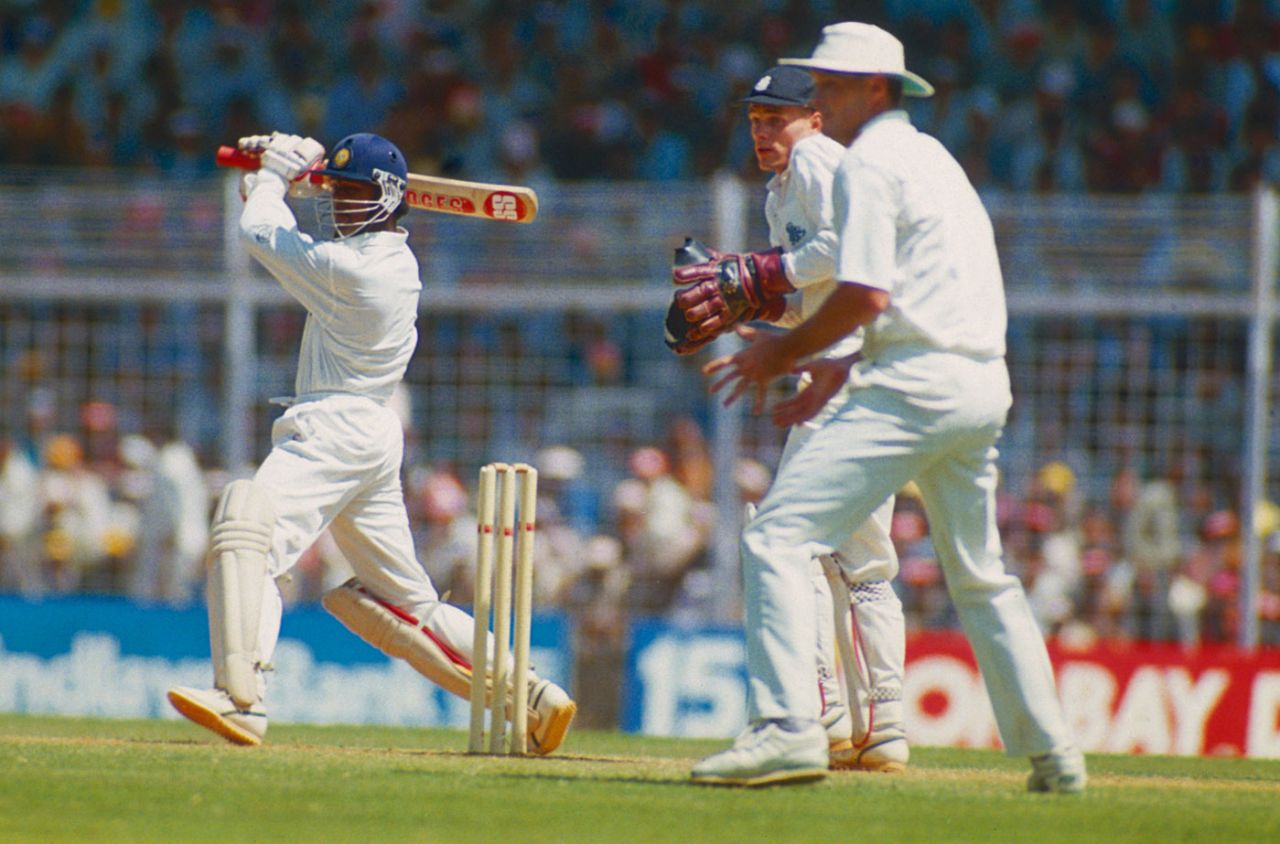 Vinod Kambli cuts during his 224, India v England, 3rd Test, Bombay, February 21, 1993