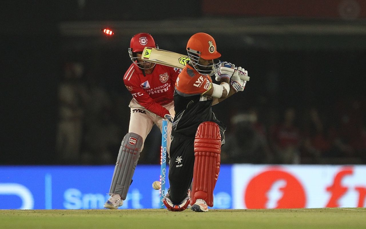 KL Rahul is cleaned up by KC Cariappa, Kings XI Punjab v Royal Challengers Bangalore, IPL 2016, Mohali, May 9, 2016