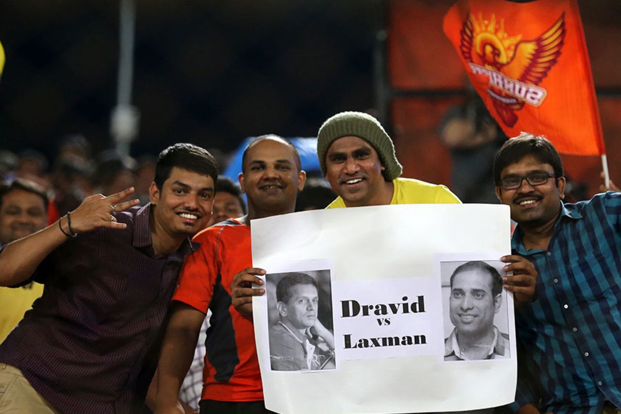 Fans of VVS Laxman, the Sunrisers mentor, and Rahul Dravid, his Daredevils counterpart, at the stadium, Sunrisers Hyderabad v Delhi Daredevils, IPL 2016, Hyderabad, May 12, 2016