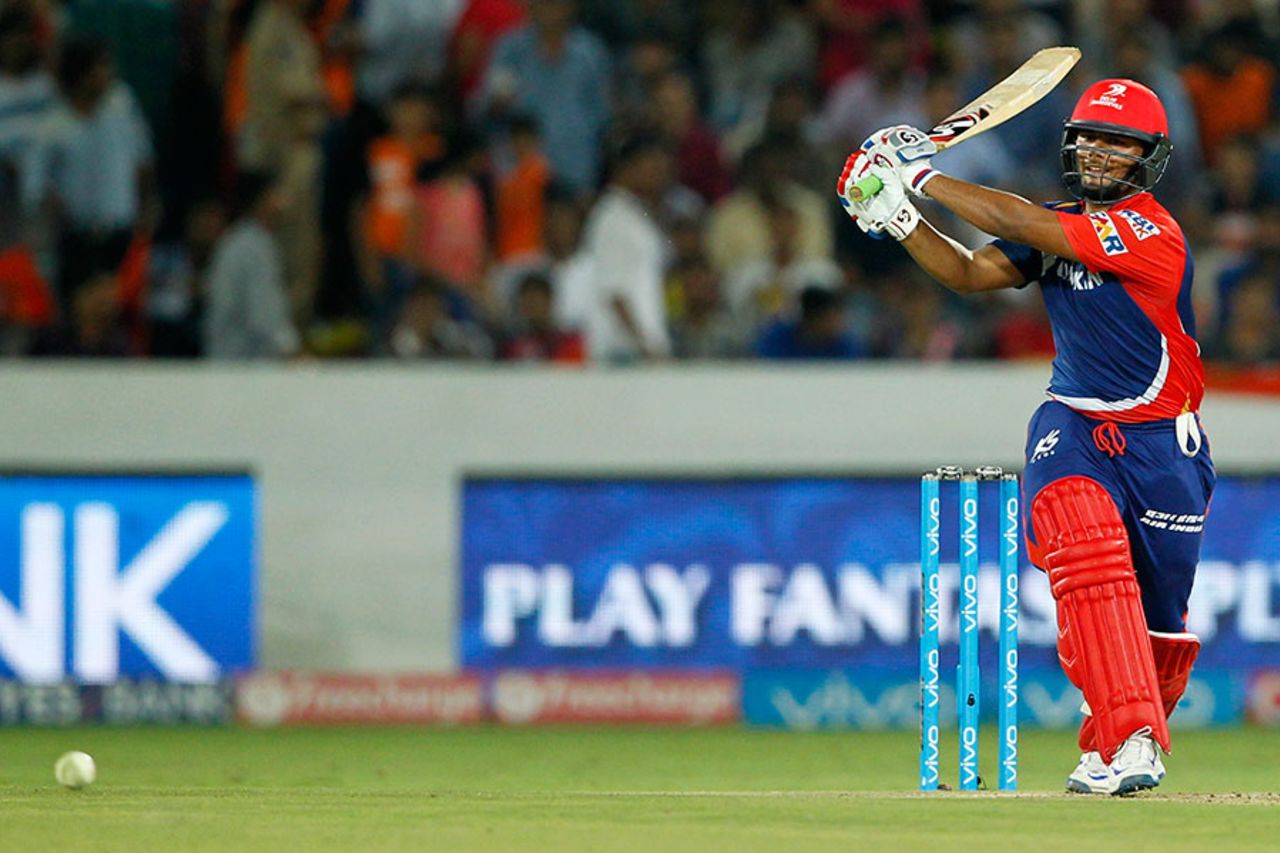 Rishabh Pant swats the ball into the leg side, Sunrisers Hyderabad v Delhi Daredevils, IPL 2016, Hyderabad, May 12, 2016