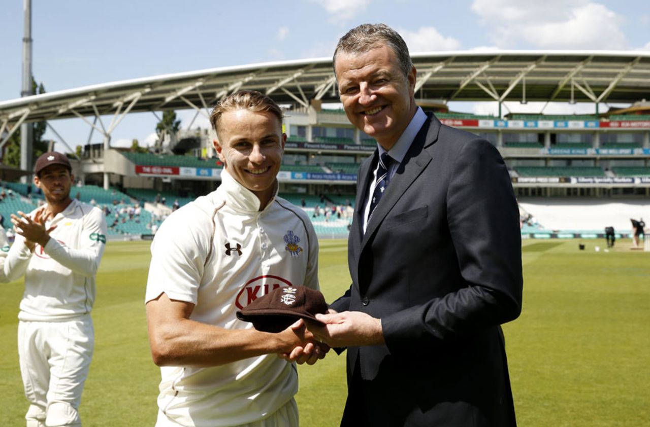 Tom Curran was handed his county cap, Surrey v Middlesex, County Championship, Division One, The Oval, 1st day, May 15, 2016