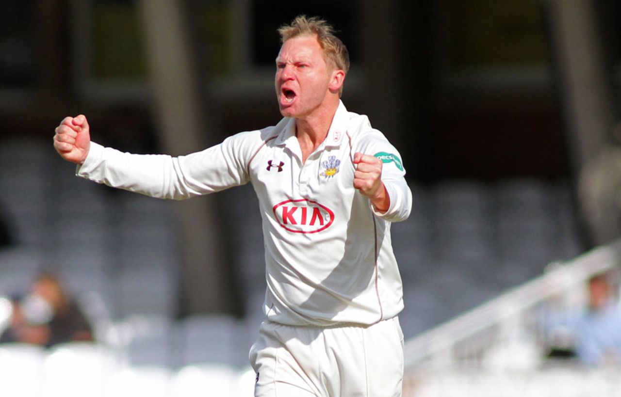 Gareth Batty was in typically combative mood, Surrey v Middlesex, County Championship, Division One, The Oval, 1st day, May 15, 2016