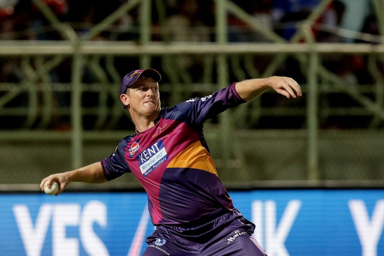 George Bailey prepares to throw the ball, Rising Pune Supergiants v Delhi Daredevils, IPL 2016, Visakhapatnam, May 17, 2016