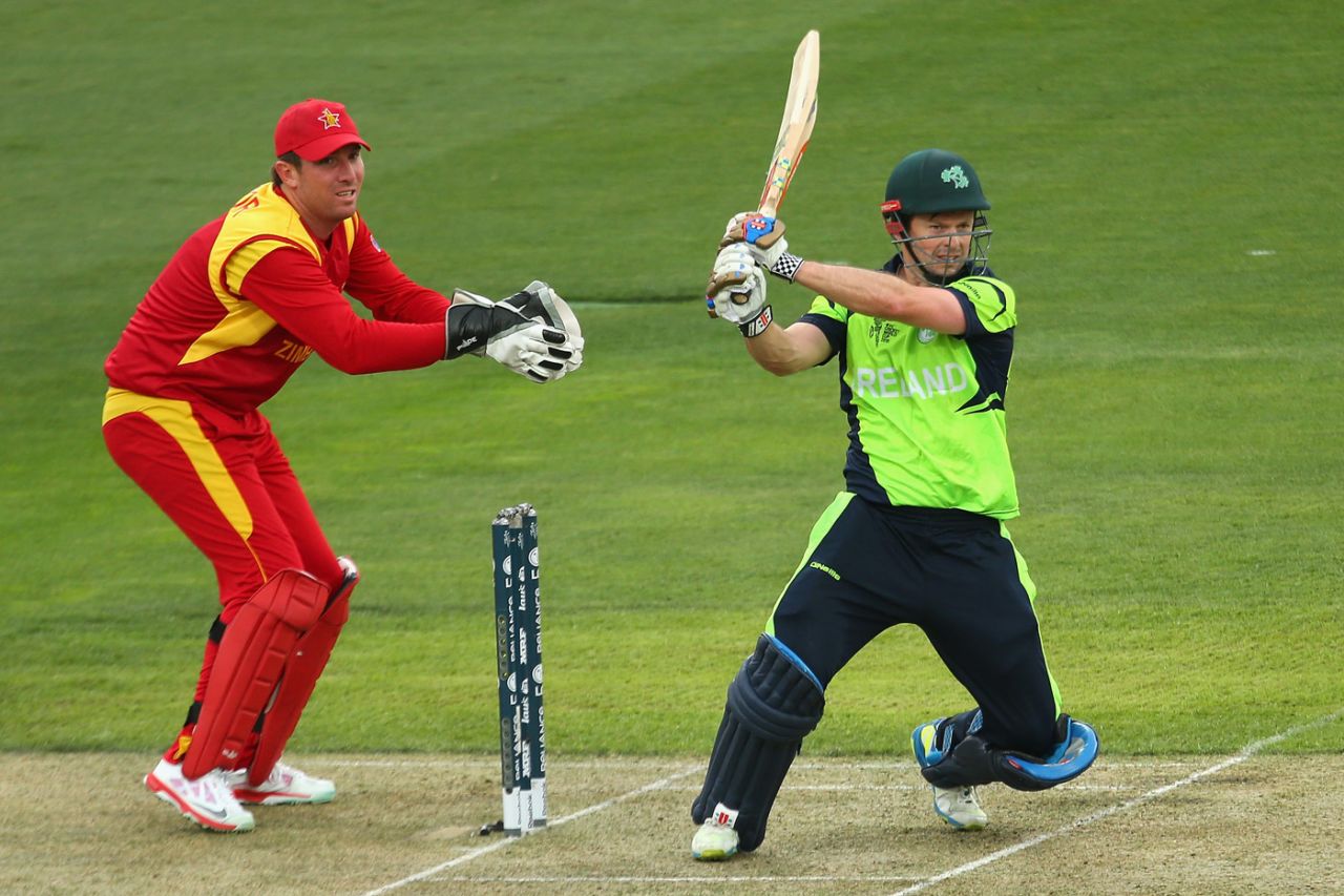 Ed Joyce pulls on his way to a World Cup hundred, Ireland v Zimbabwe, World Cup 2015, Group B, Hobart, March 7, 2015
