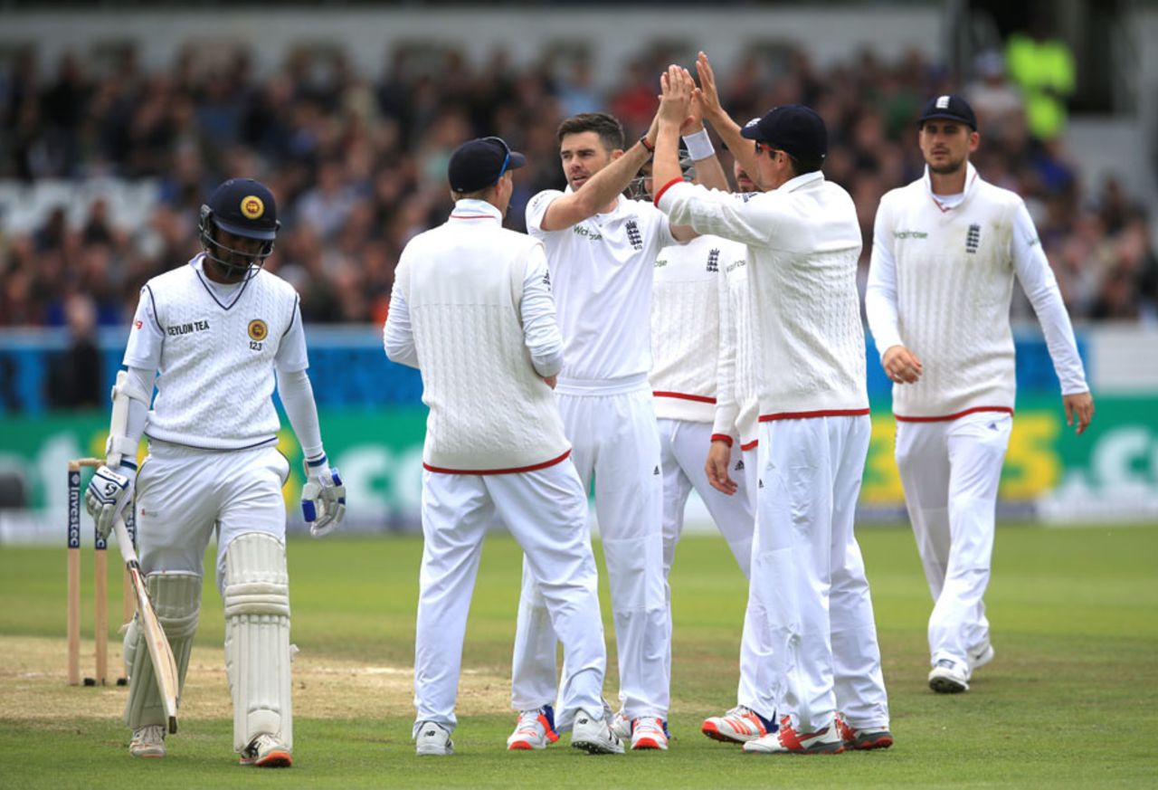 Dimuth Karunaratne fell to James Anderson, England v Sri Lanka, 1st Test, Headingley, 3rd day, May 21, 2016