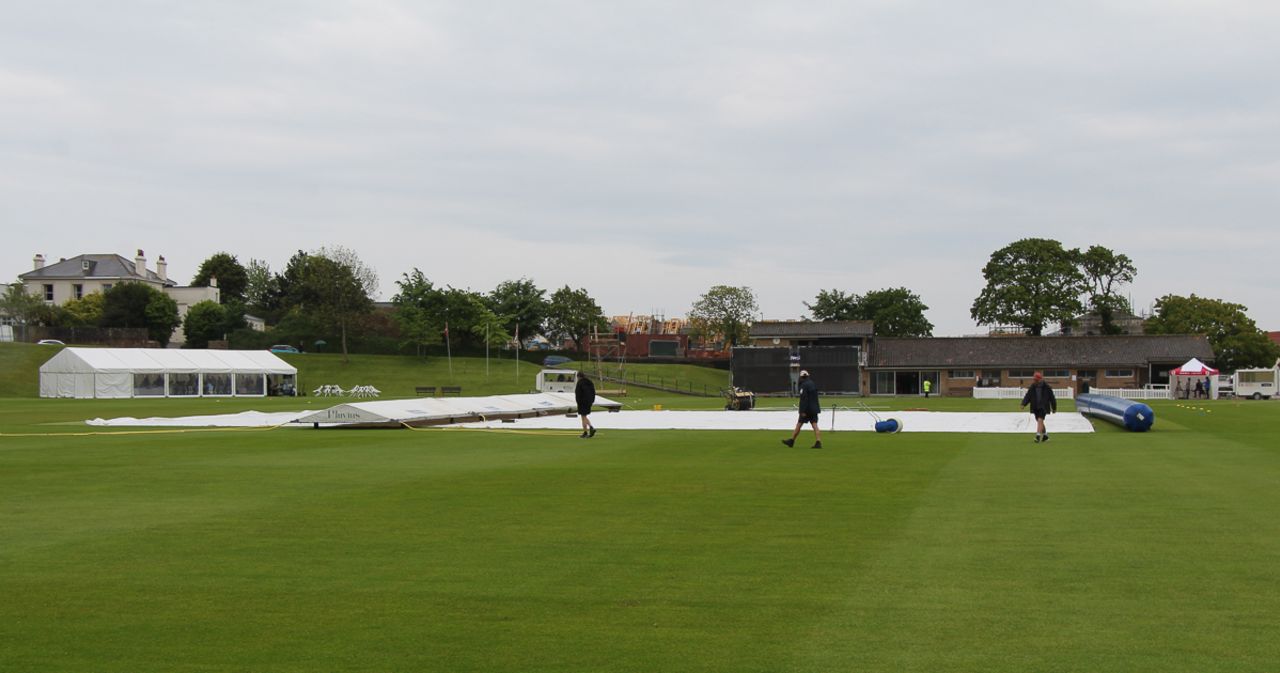 Rain prevents play throughout the morning and early afternoon, Jersey v Oman, ICC World Cricket League Division Five, St Saviour, May 21, 2016