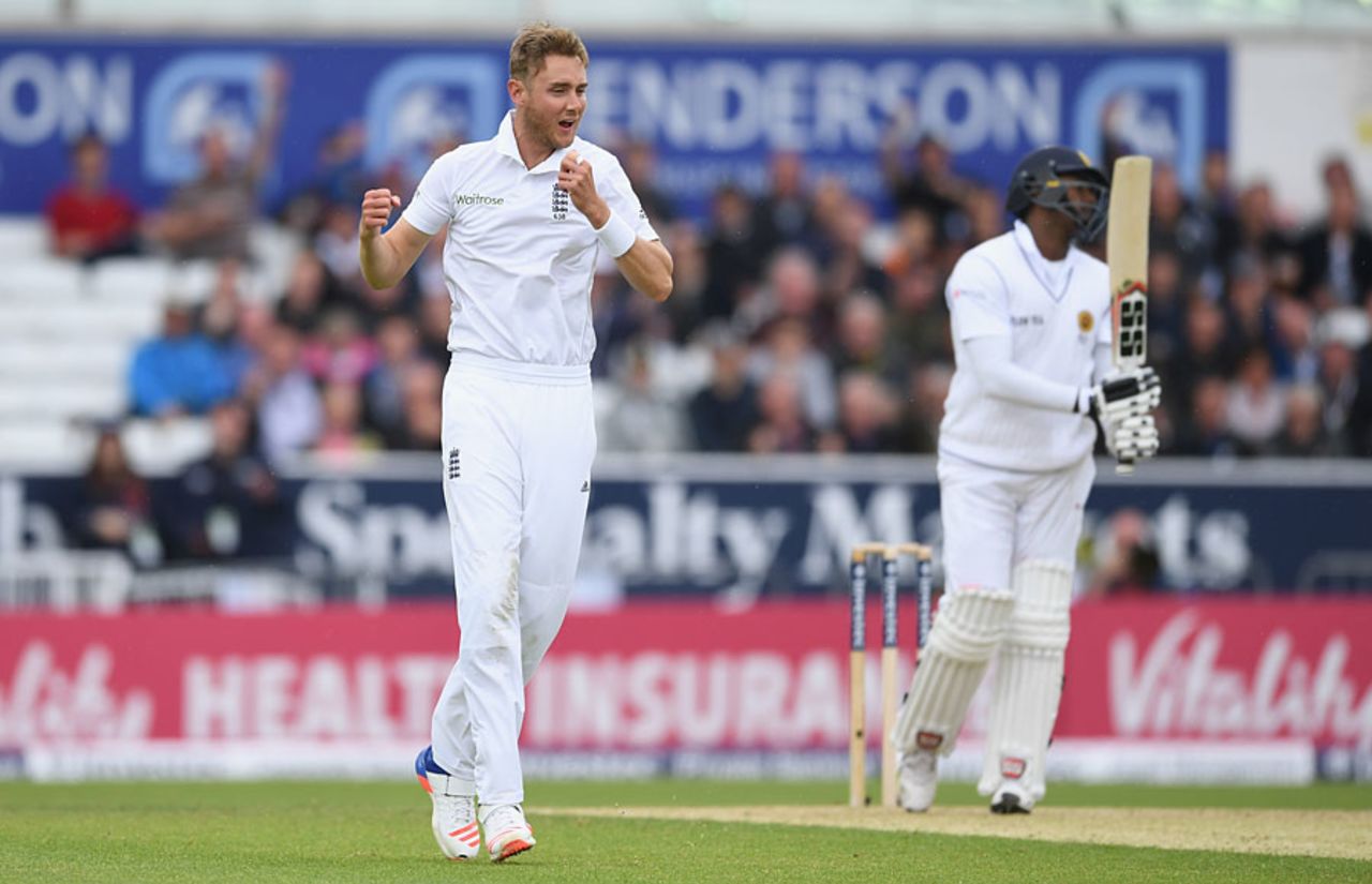 Stuart Broad claimed the key scalp of Angelo Mathews, England v Sri Lanka, 1st Test, Headingley, 3rd day, May 21, 2016