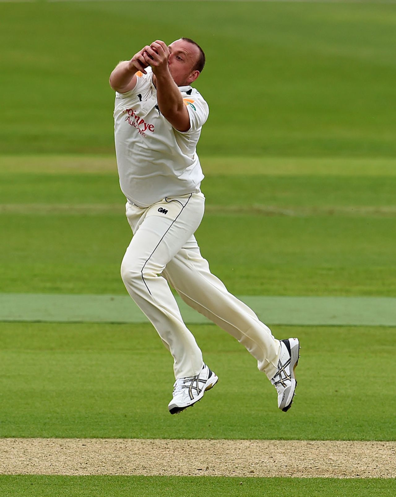 Luke Fletcher grabs the caught and bowled to remove Jimmy Adams, Hampshire v Nottinghamshire, County Championship, Division One, Ageas Bowl, 1st day, May 22, 2016