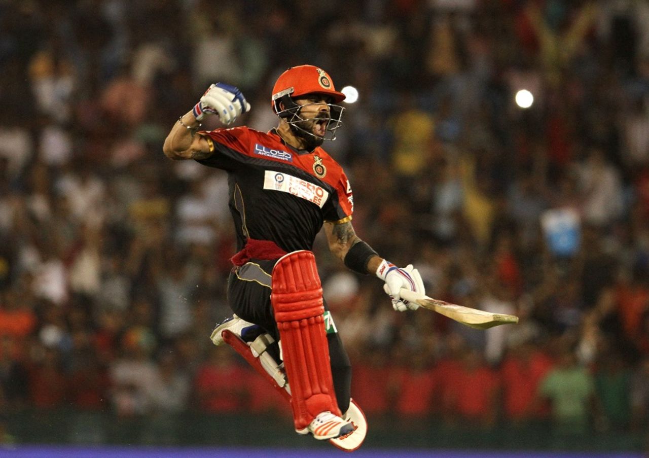 Virat Kohli is elated after taking Royal Challengers Bangalore to a six-wicket win, Delhi Daredevils v Royal Challengers Bangalore, IPL 2016, Raipur, May 22, 2016