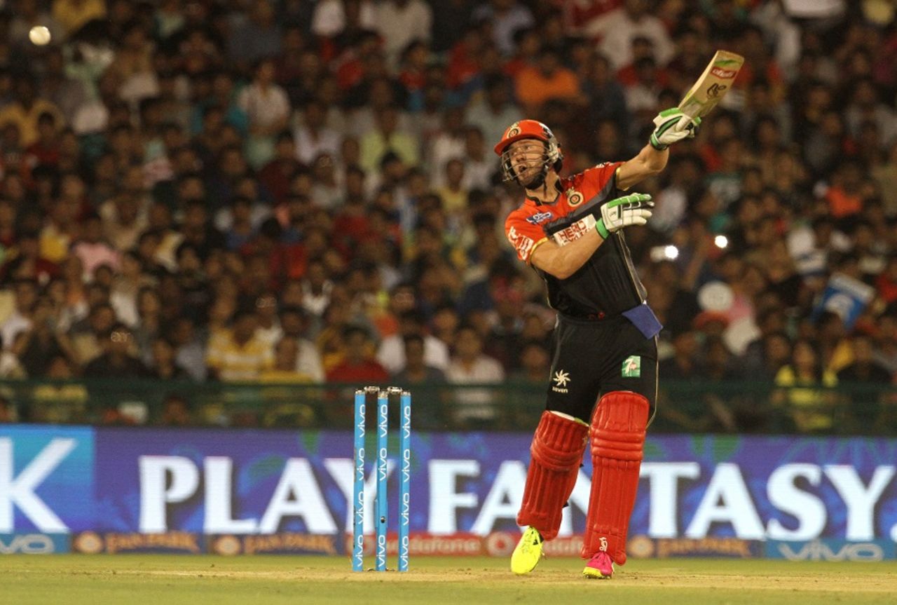 AB de Villiers skews one to cover point, Delhi Daredevils v Royal Challengers Bangalore, IPL 2016, Raipur, May 22, 2016