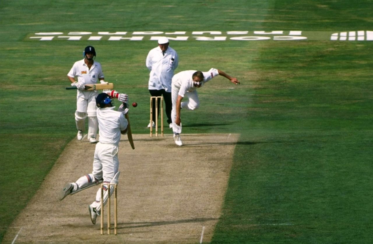 Allan Donald bowls a bouncer to Darren Gough, England v South Africa, 2nd Test, Headingley, 1994