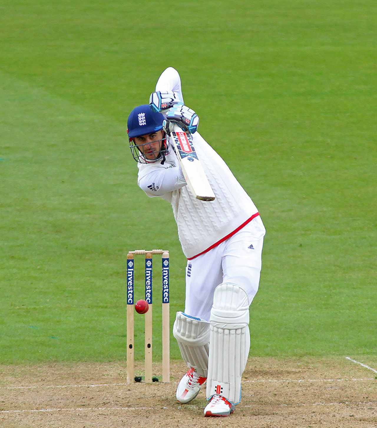 Alex Hales plays a compact drive down the ground, England v Sri Lanka, 2nd Test, Chester-le-Street, 1st day, May 27, 2016