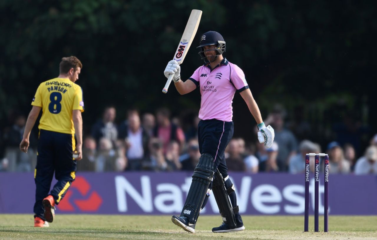 Dawid Malan acknowledges his fifty, Middlesex v Hampshire, NatWest T20 Blast, South Group, Uxbridge, May 27, 2016