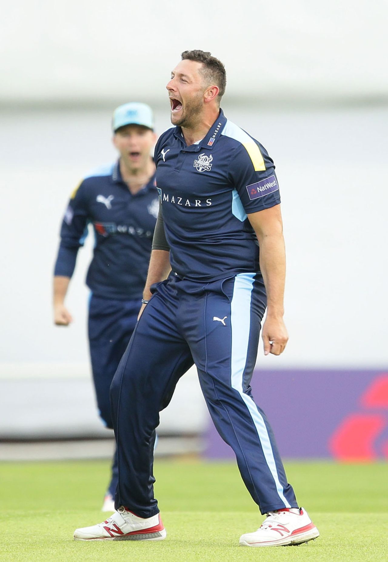 Tim Bresnan roars in celebration, Yorkshire v Leicestershire, NatWest T20 Blast, North Group, Headingley, May 27, 2016
