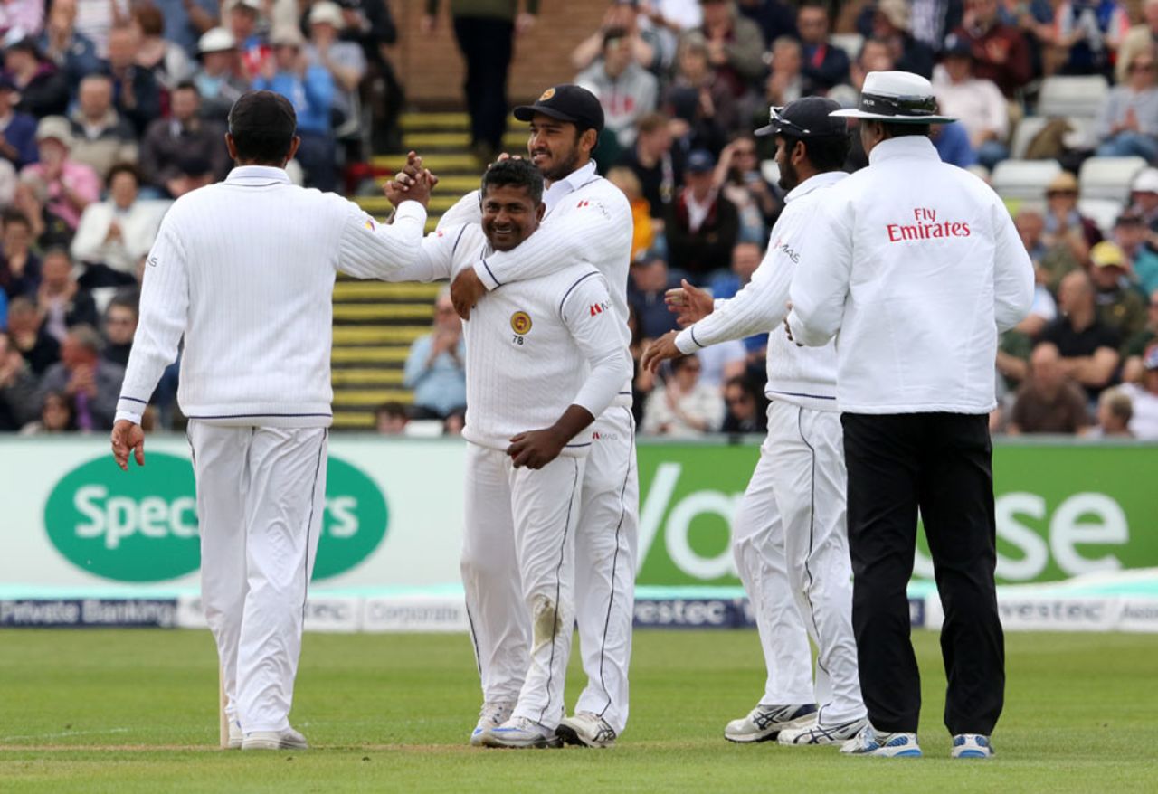 Rangana Herath finally notched his 300th Test wicket, England v Sri Lanka, 2nd Test, Chester-le-Street, 2nd day, May 28, 2016