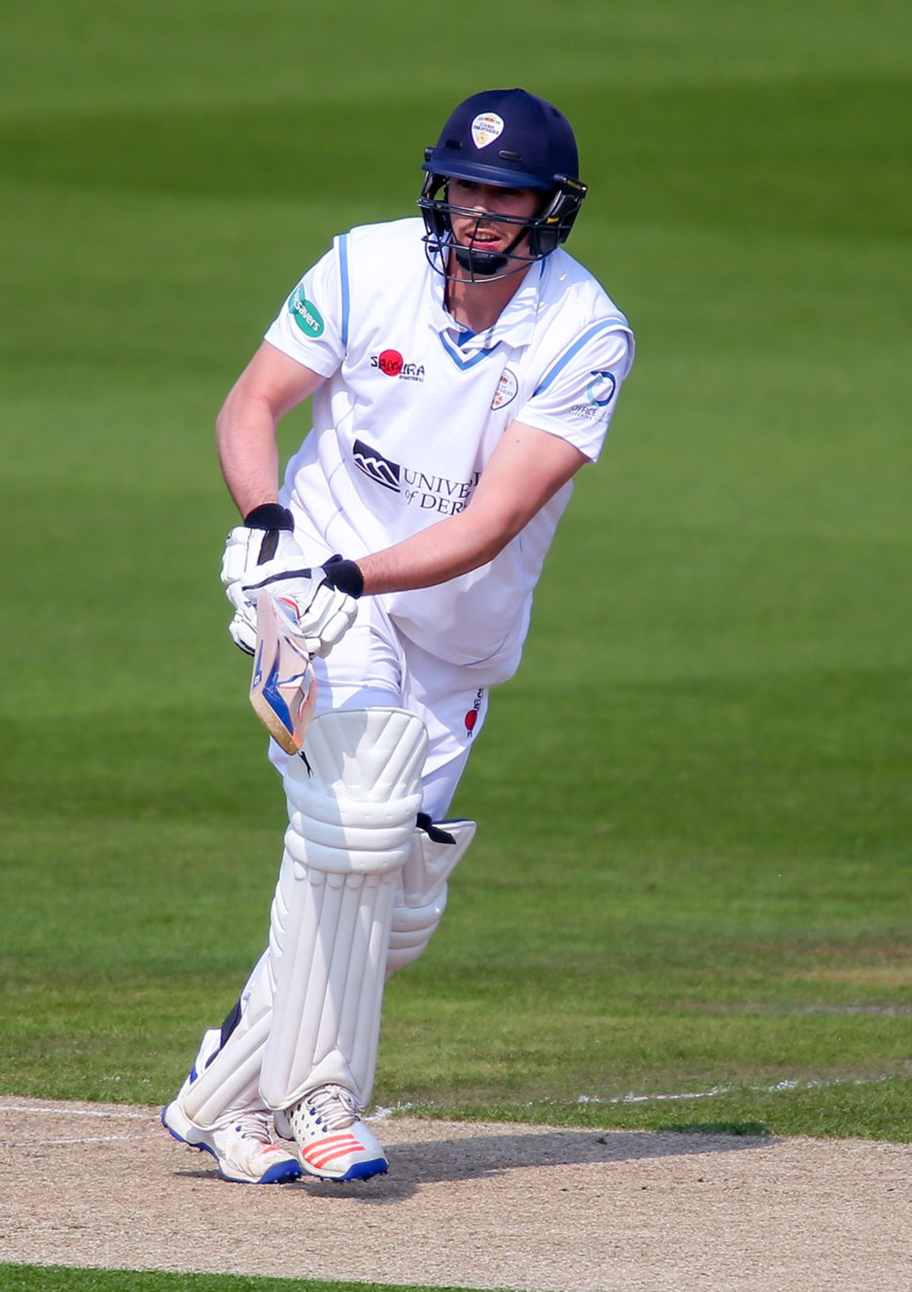 Billy Goldeman works the ball into the leg side, Sussex v Derbyshire, County Championship, Hove, 1st day, May 28, 2016