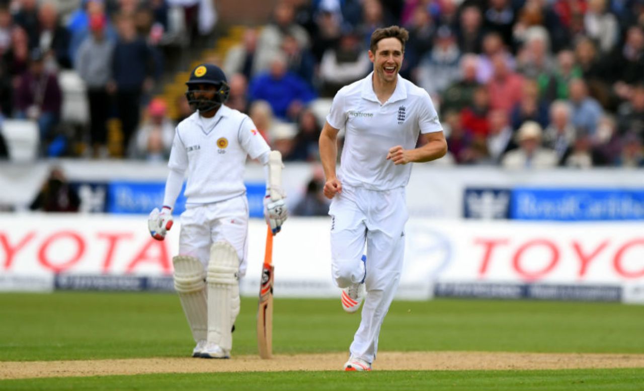 Chris Woakes claimed the first breakthrough of the second innings, England v Sri Lanka, 2nd Test, Chester-le-Street, 3rd day, May 29, 2016