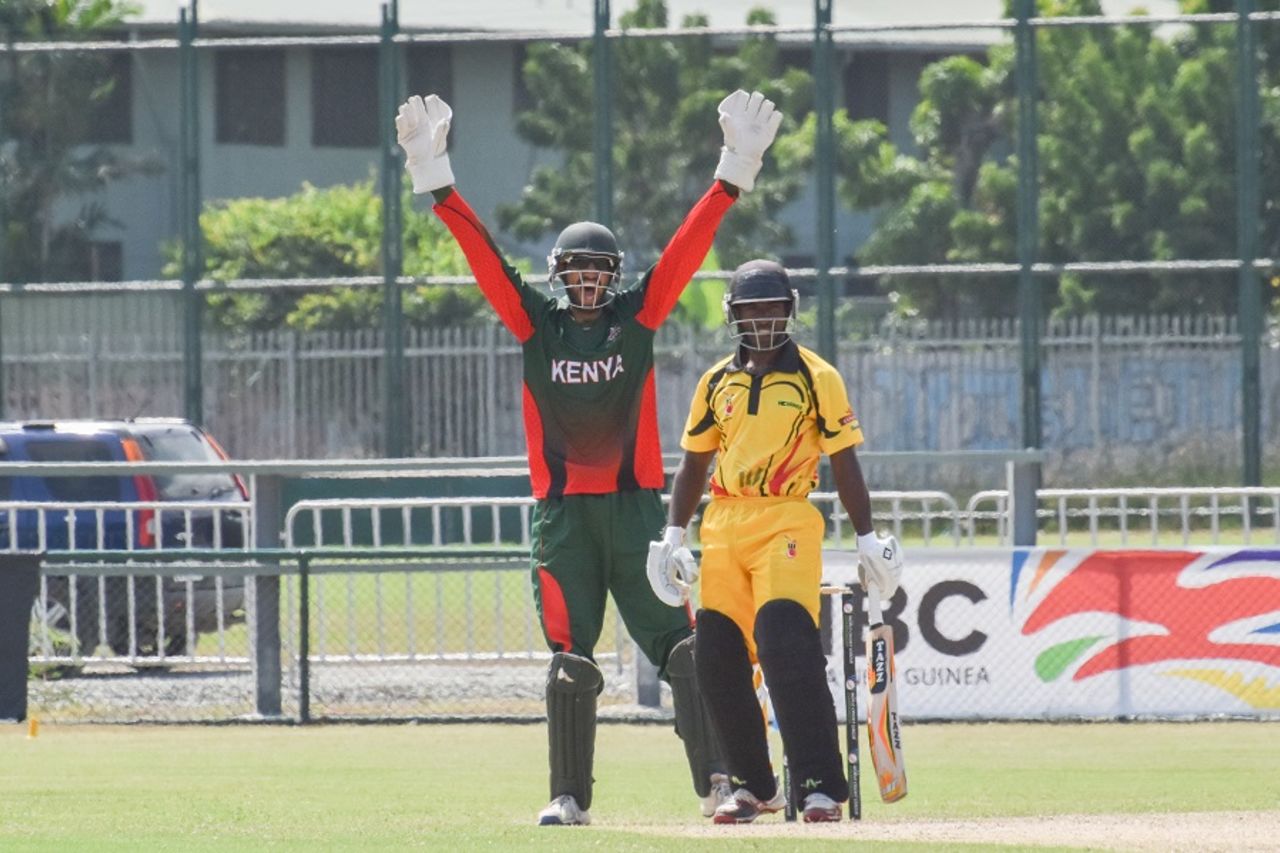 Irfan Karim appeals for the wicket of Jack Vare, Papaua New Guinea v Kenya, World Cricket League Championship, Port Moresby, May 30, 2016