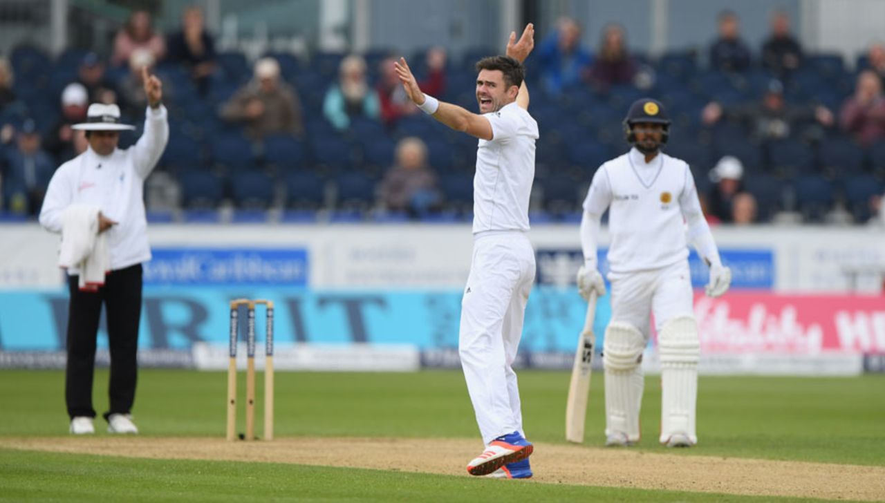James Anderson finally won a decision against Rangana Herath, England v Sri Lanka, 2nd Test, Chester-le-Street, 4th day, May 30, 2016
