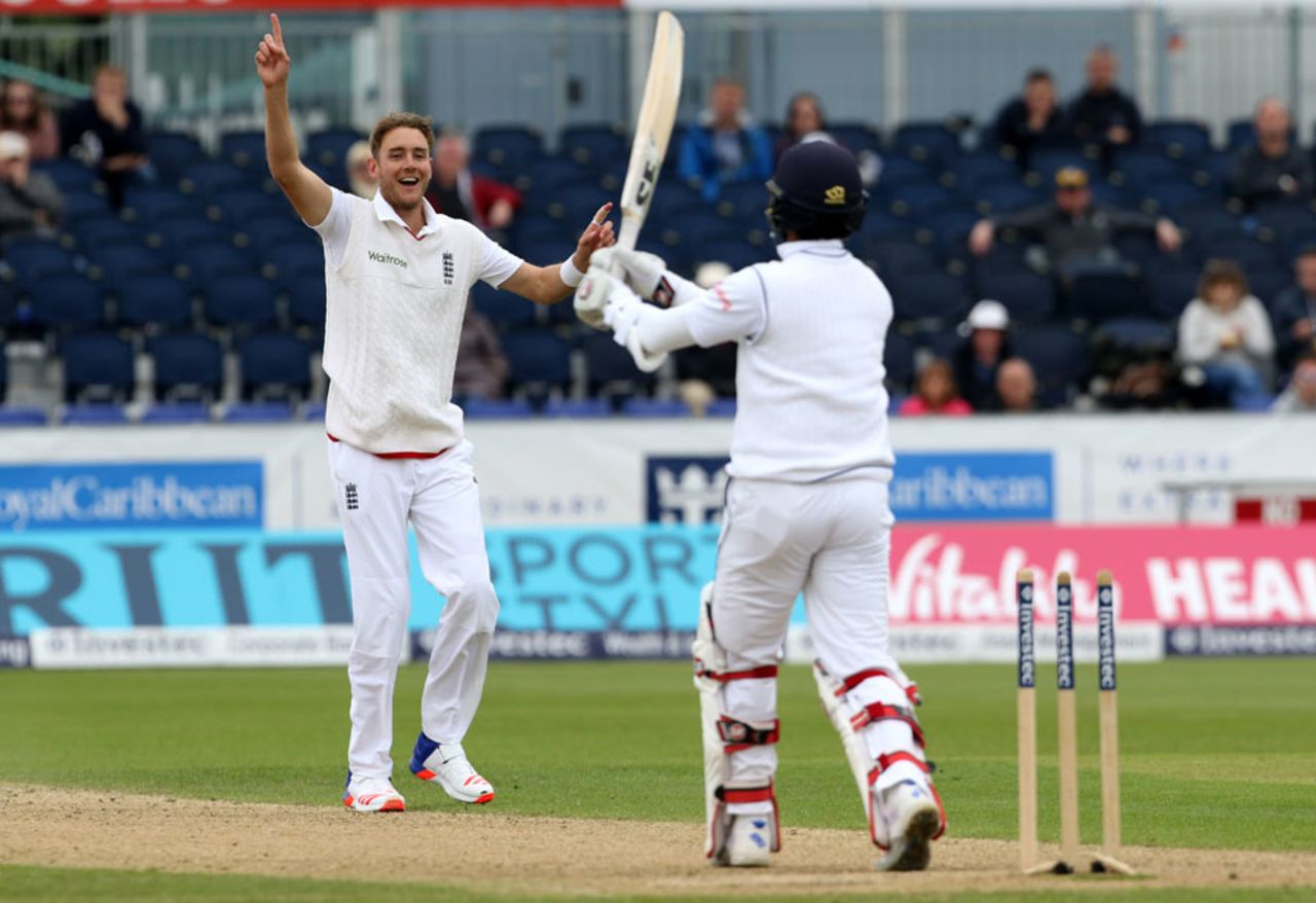 Stuart Broad finally removed Dinesh Chandimal for 126, England v Sri Lanka, 2nd Test, Chester-le-Street, 4th day, May 30, 2016
