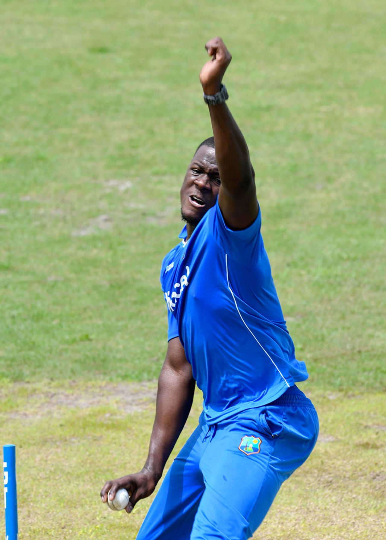 Carlos Brathwaite bowls during West Indies' training session, Guyana, June 2, 2016