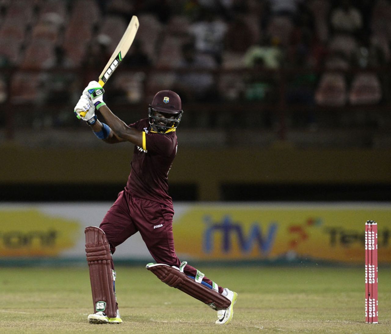 Darren Bravo thrashes a cover drive, West Indies v South Africa, ODI tri-series, 1st match, Providence, June 3, 2016