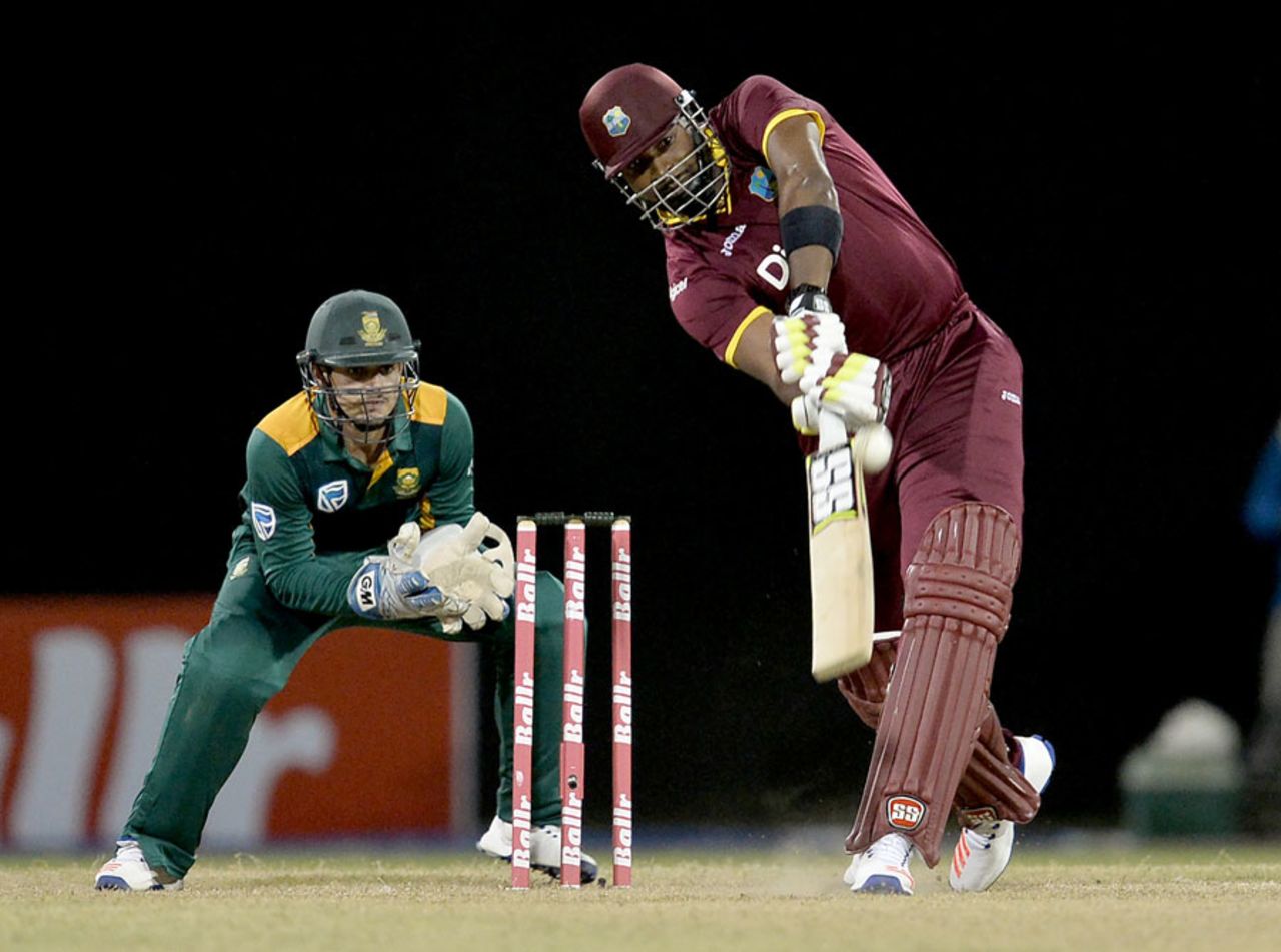 Kieron Pollard launches a six, West Indies v South Africa, ODI tri-series, 1st match, Providence, June 3, 2016