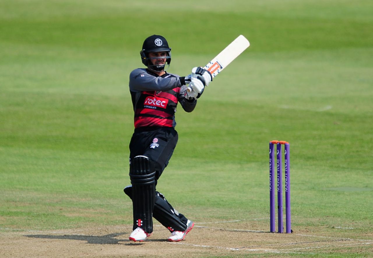 Johann Myburgh pulls during his 81, Somerset v Gloucestershire, Royal London Cup, South Group, Taunton, June 5, 2016