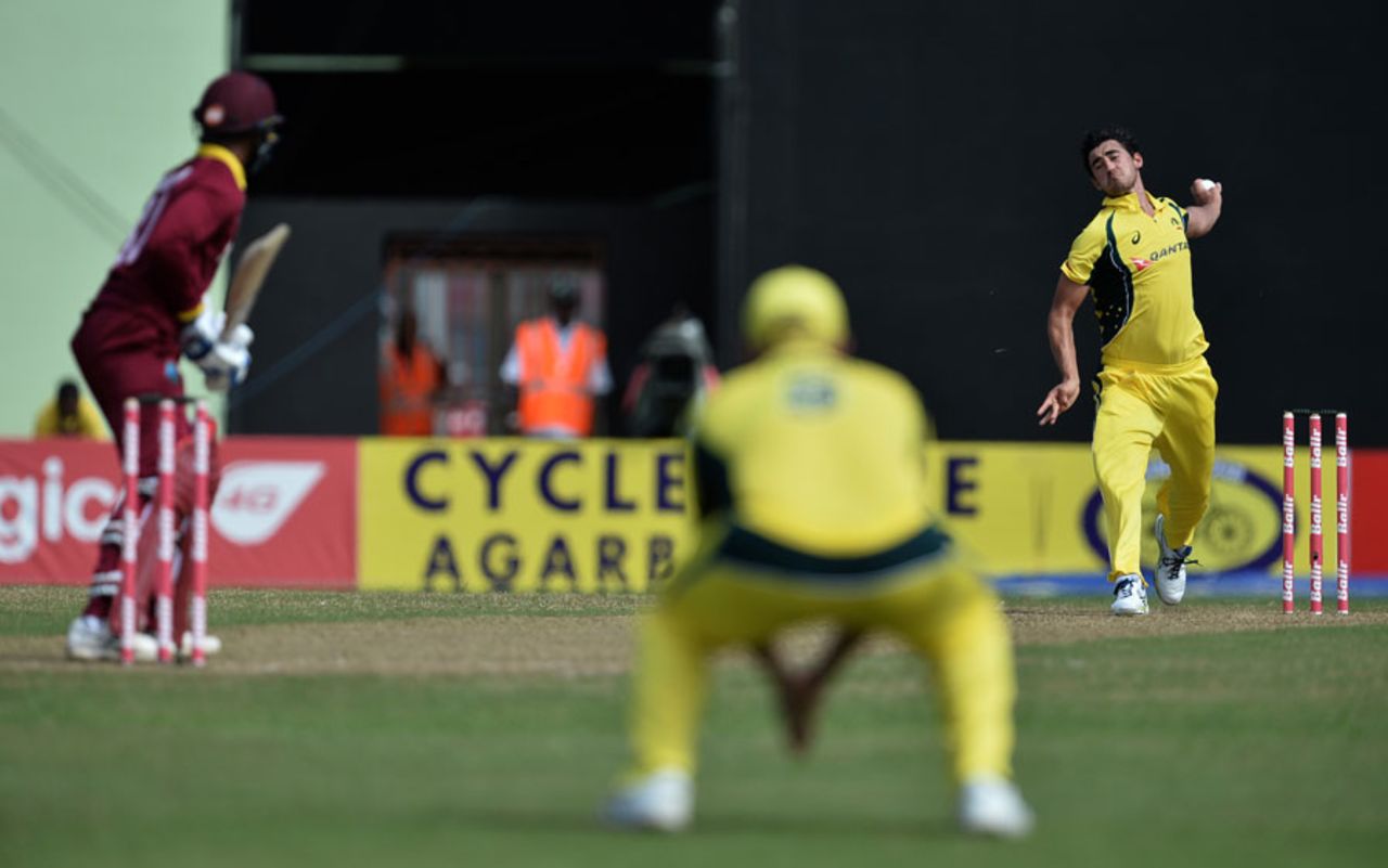 Mitchell Starc bowls on his international comeback, West Indies v Australia, ODI tri-series, 2nd match, Providence, June 5, 2016