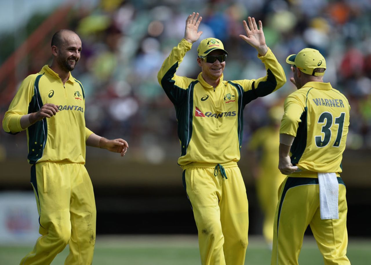 Nathan Lyon claimed two wickets in two balls, West Indies v Australia, ODI tri-series, 2nd match, Providence, June 5, 2016
