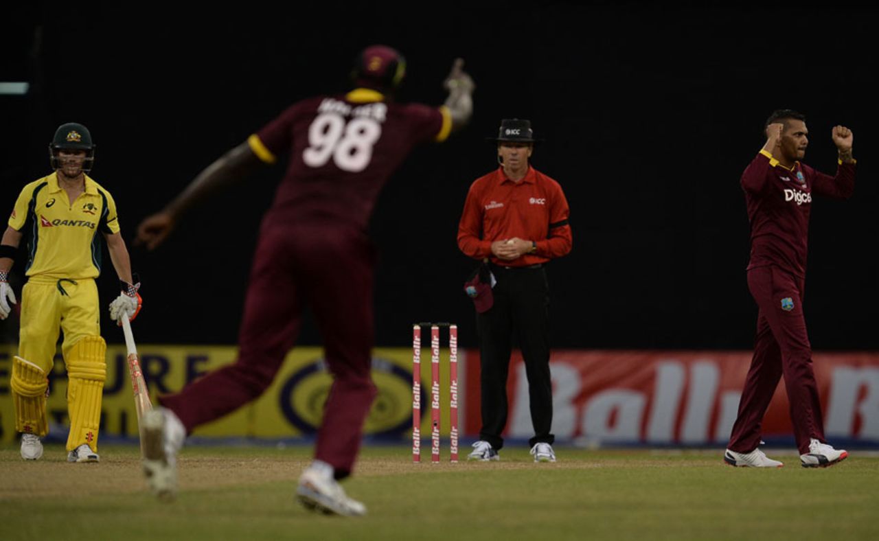 Sunil Narine celebrates a wicket, West Indies v Australia, ODI tri-series, 2nd match, Providence, June 5, 2016
