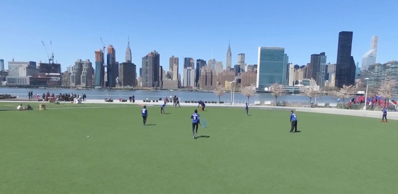 <b>Sufiyan Junaid:</b> New York's skyline provides the backdrop to this game of cricket