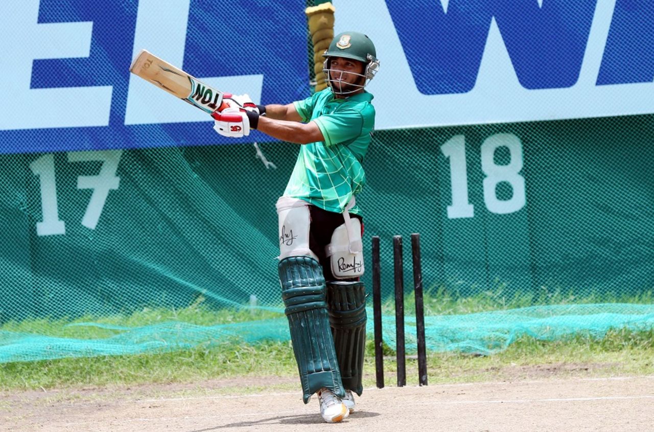Mominul Haque practices the pull shot in a net session, DPL 2016, June 7, 2016