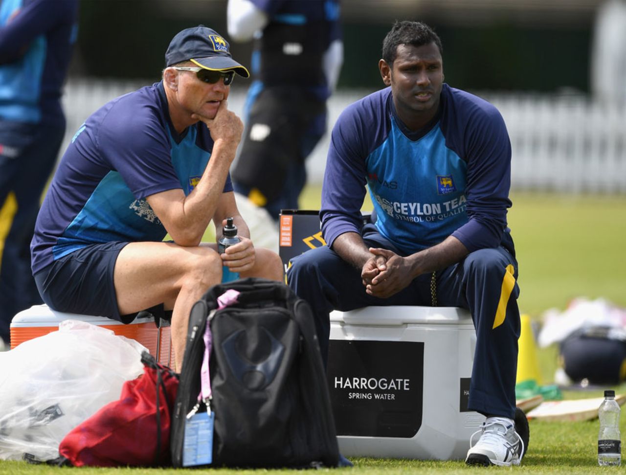 Graham Ford and Angelo Mathews take some time out, Lord's, June 7, 2016