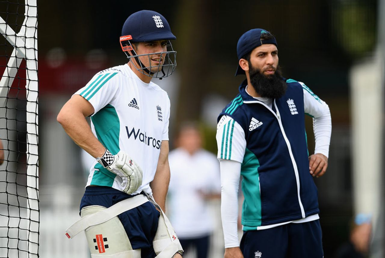 Alastair Cook and Moeen Ali in the nets at Lord's, England v Sri Lanka, 1st Investec Test, Lord's, June 8, 2016
