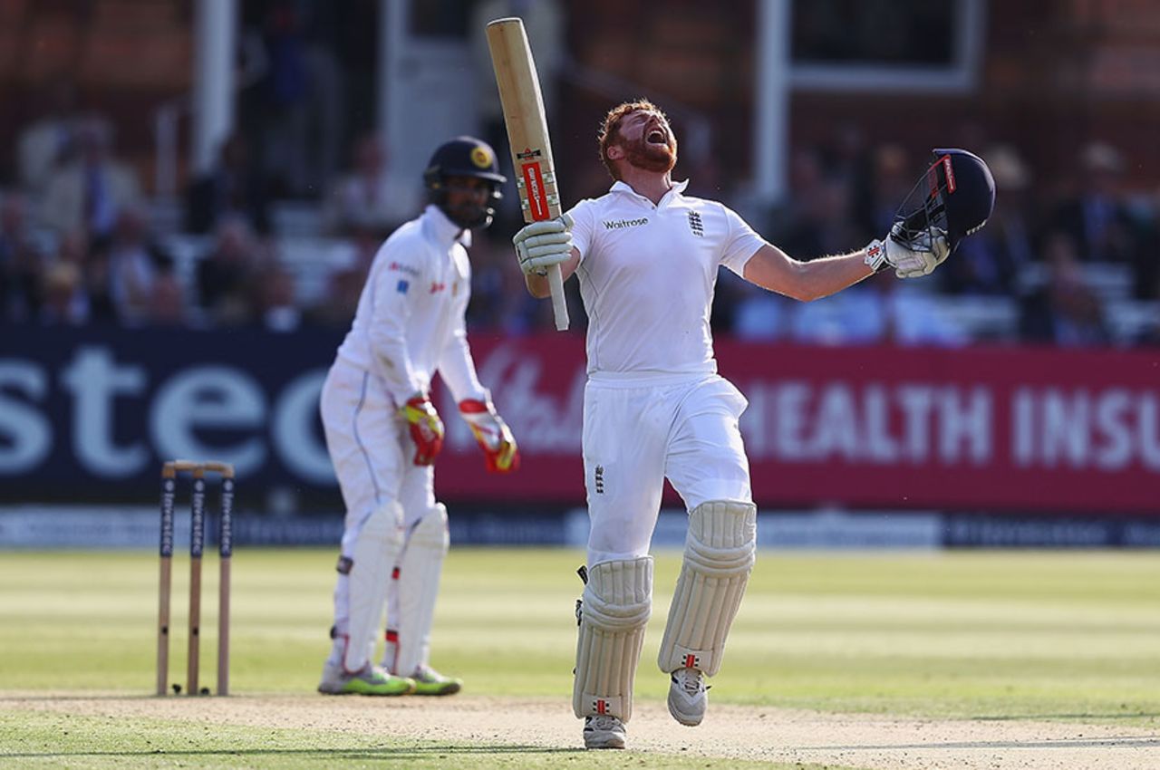 Jonny Bairstow screams with delight after scoring a Test hundred at Lord's, England v Sri Lanka, 3rd Investec Test, Lord's, 1st day, June 9, 2016