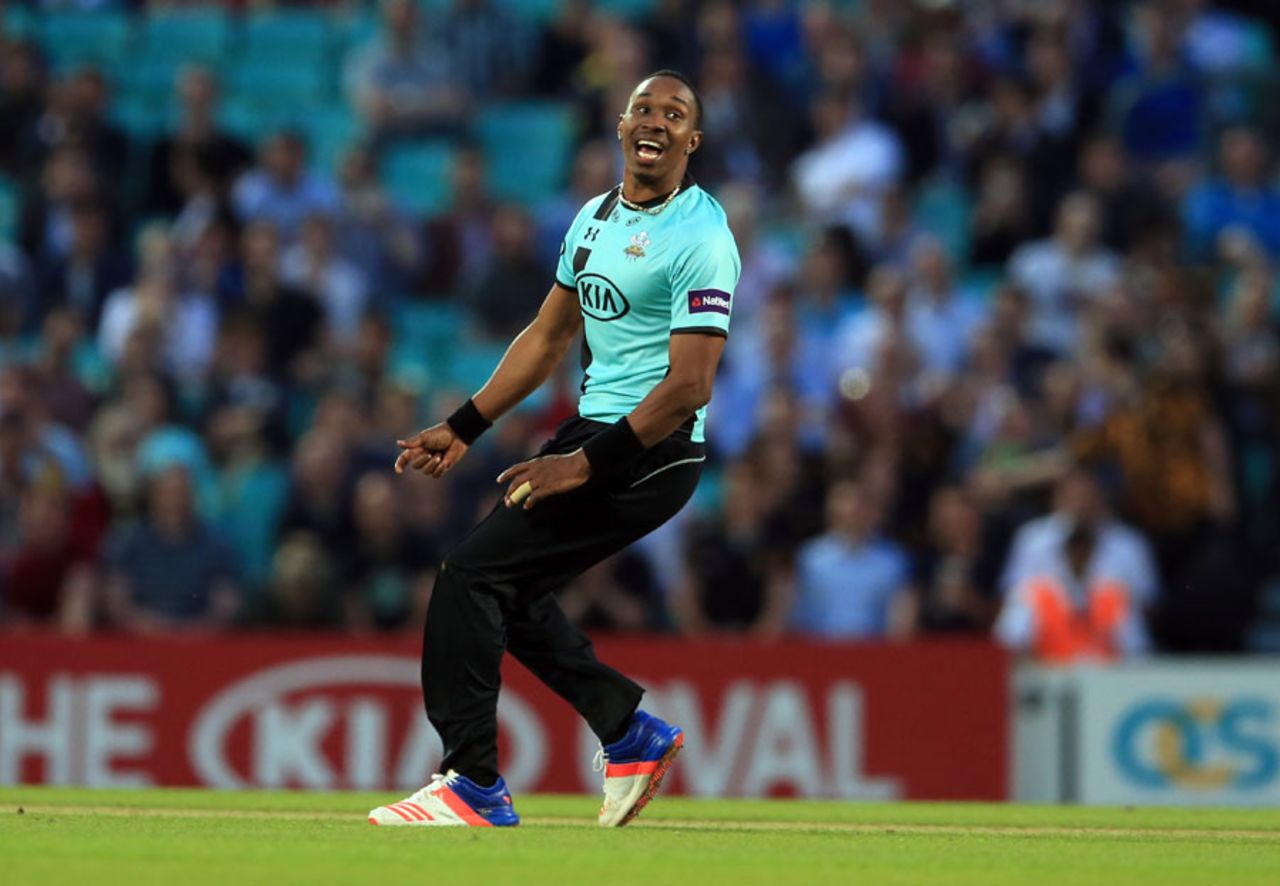 Dwayne Bravo finished the innings with two in three balls, Surrey v Hampshire, NatWest T20 Blast, Kia Oval, June 9, 2016
