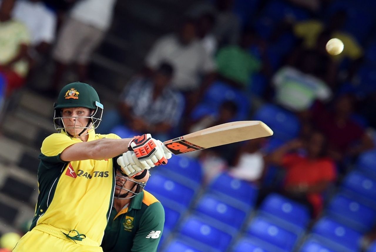 Steven Smith swings to the leg side, Australia v South Africa, 4th match, ODI tri-series, St Kitts