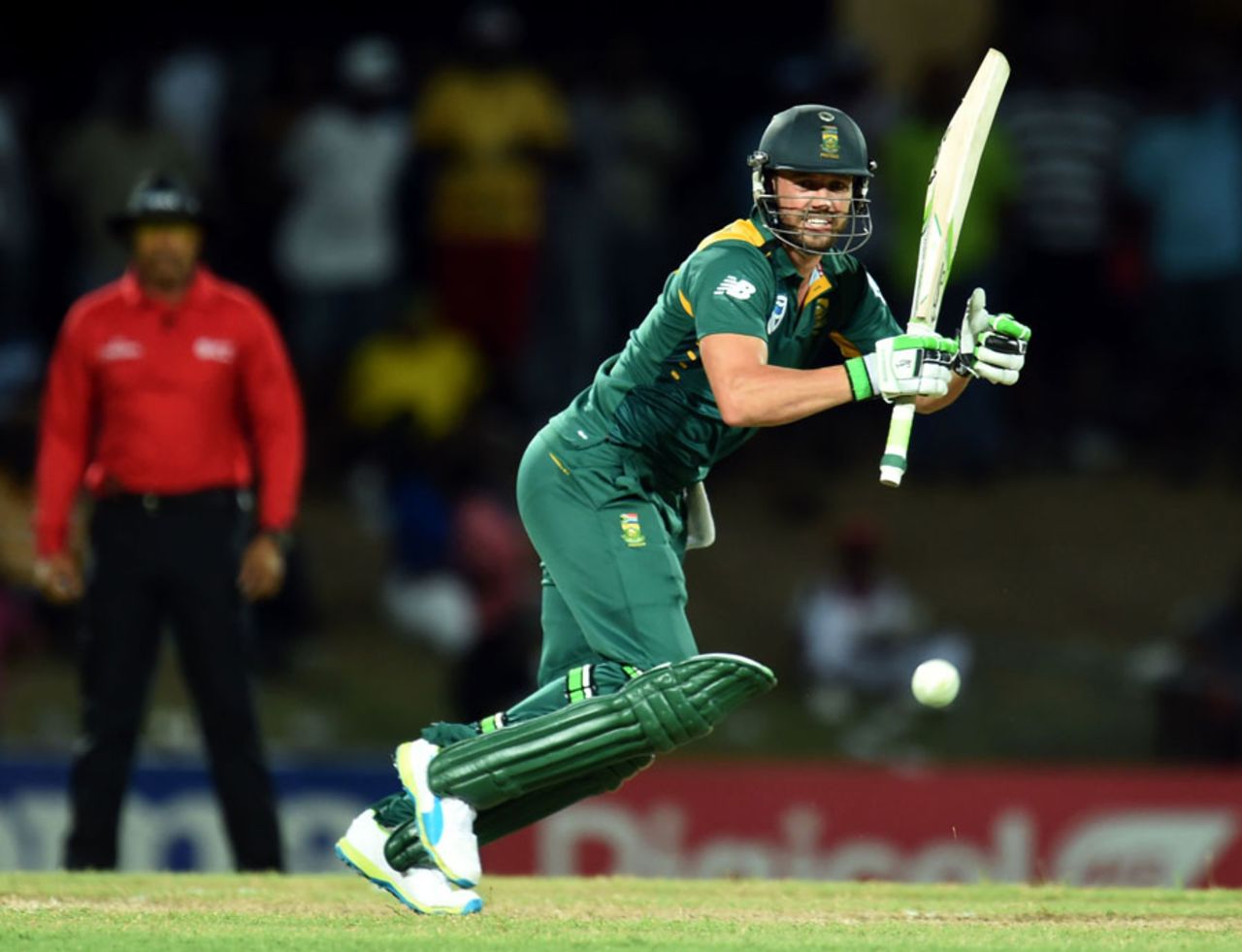 AB de Villiers lays into a drive through the off side, Australia v South Africa, 4th match, ODI tri-series, St Kitts