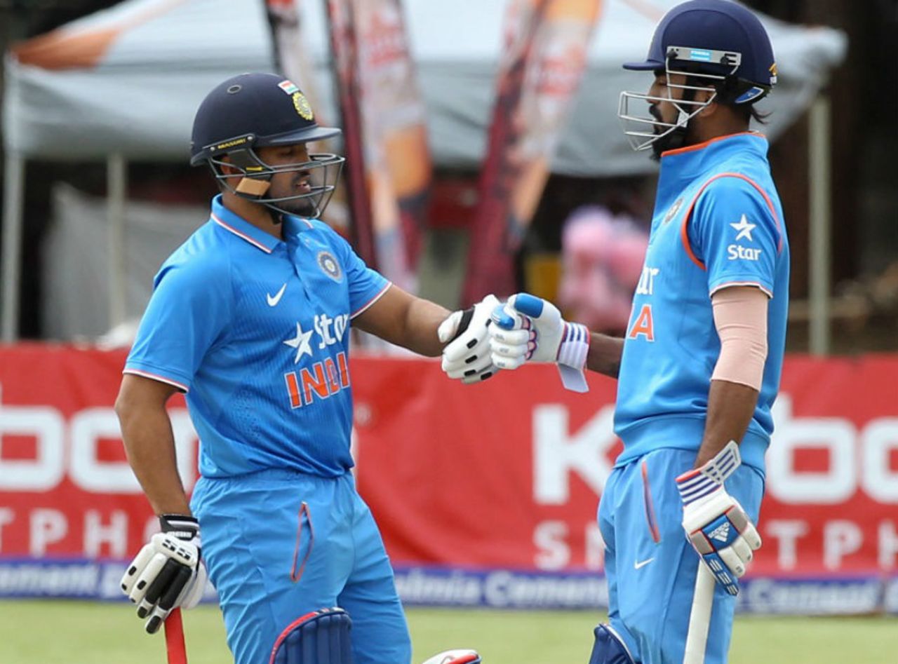 KL Rahul and Karun Nair in a mid-pitch conversation, Zimbabwe v India, 2nd ODI, Harare, June 13, 2016