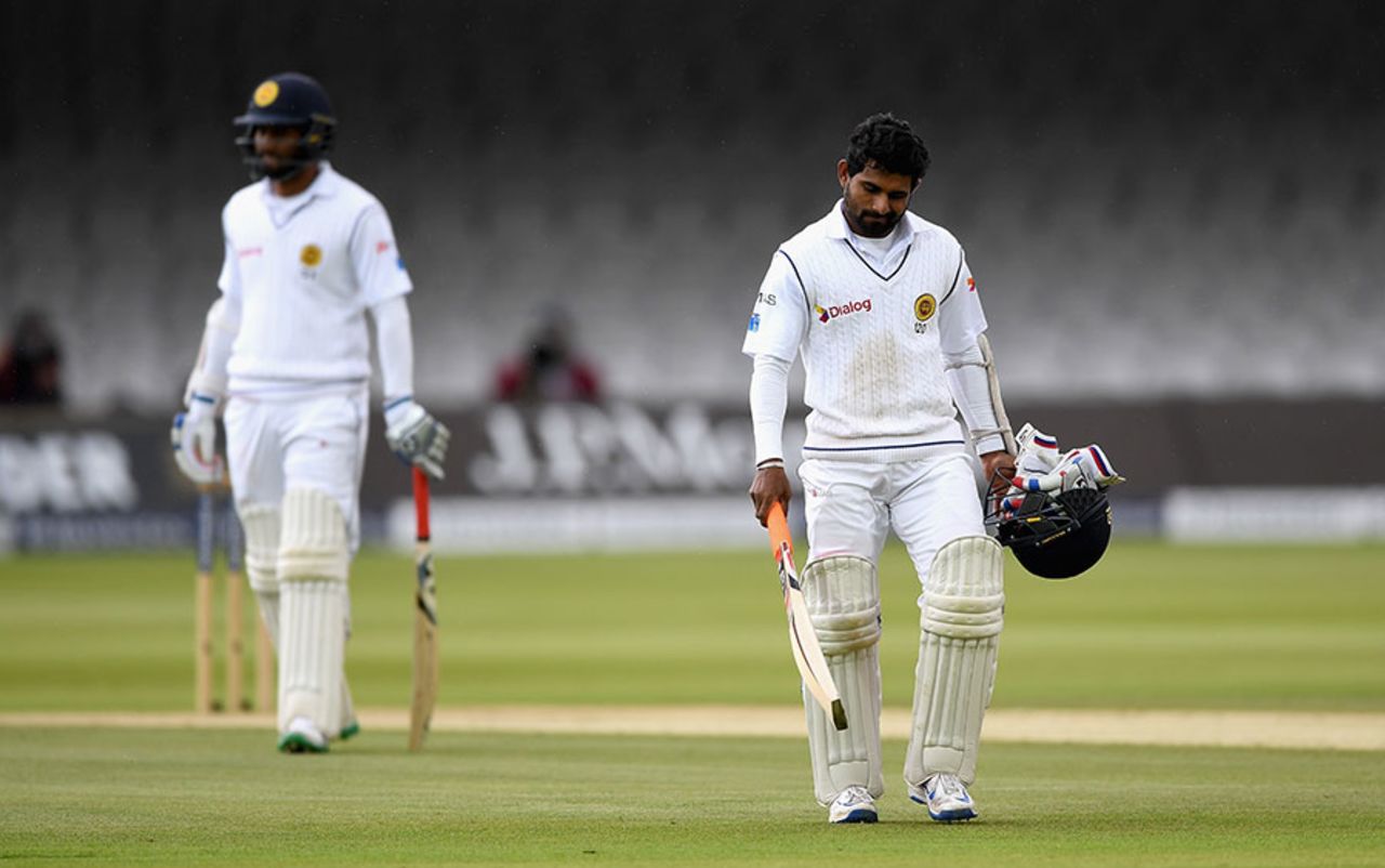 Kaushal Silva trudges back after falling lbw for 16, England v Sri Lanka, 3rd Investec Test, Lord's, 5th day, June 13, 2016