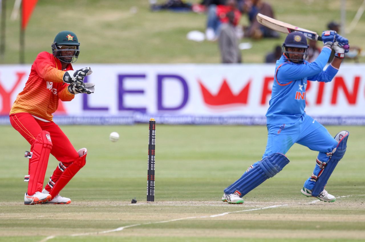 Ambati Rayudu cuts the ball square, Zimbabwe v India, 2nd ODI, Harare, June 13, 2016