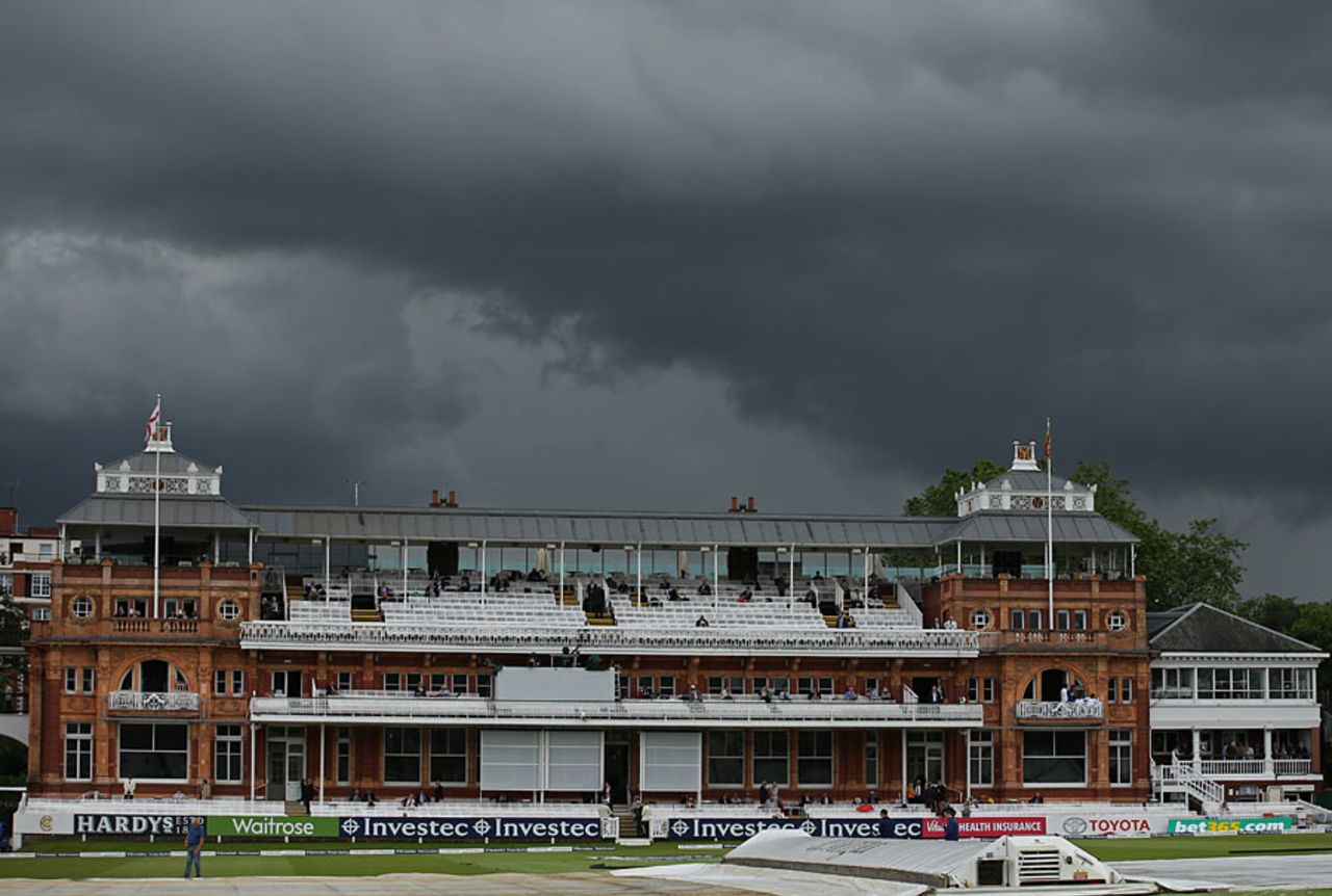 Dark clouds hung around Lord's for much of the day, England v Sri Lanka, 3rd Investec Test, Lord's, 5th day, June 13, 2016