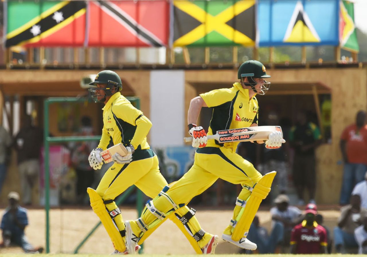 Usman Khawaja and Steven Smith added 170 for the second wicket, West Indies v Australia, 5th match, ODI tri-series, Basseterre, June 13, 2016