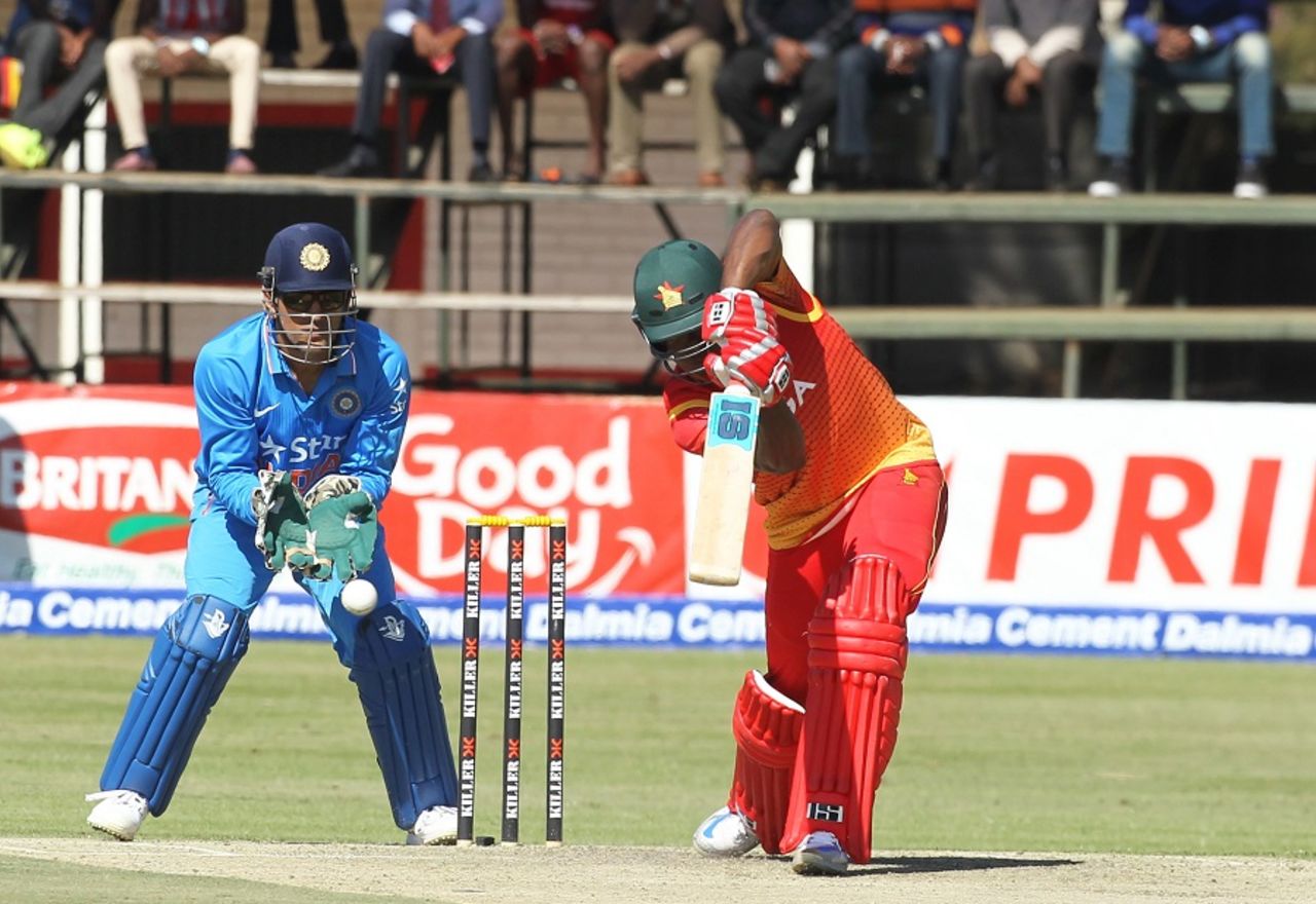Vusi Sibanda plays a straight drive, Zimbabwe v India, Harare, June 15, 2016